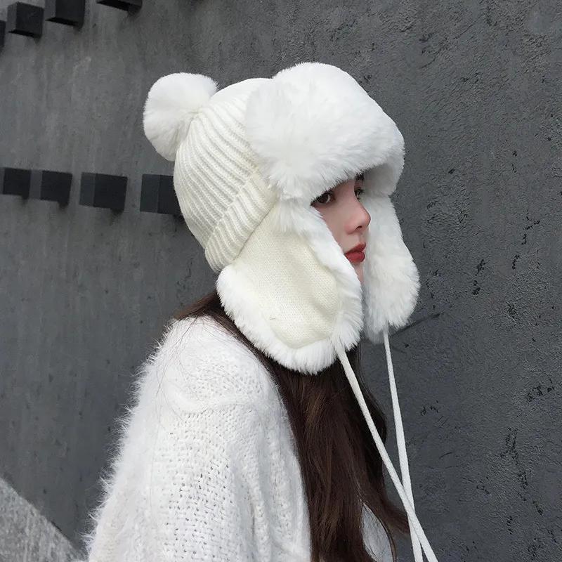 WTEMPO Wollmützen Herbst-Winter-Bombermützen Warme Plüsch-Kaschmir-Strickmützen Schöner Gehörschutz Kältefeste Mützen