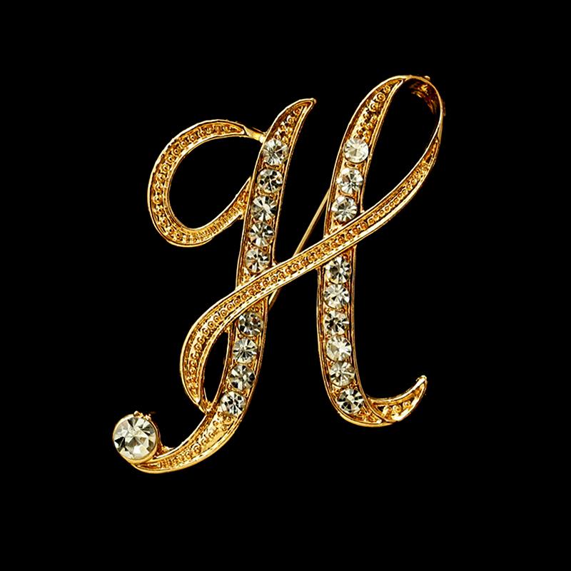 [HS]1Pc Fashion Rhinestone 26 English Letters Pin Golden Color Brooch Women Personality Clothing Accessory Trendy Gift