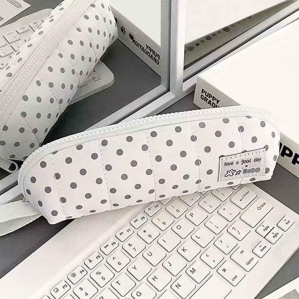 Y2k Pen Bag Cloth Pencil Pouch Makeup Cosmetic Storage Polka Dot Pencil Case  Kids Children