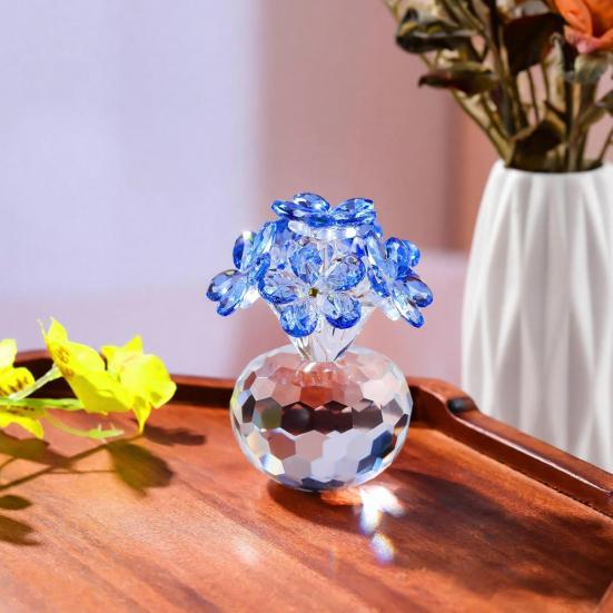 Faux Crystal Flower Figurine Forget Me Not Flower Gift for Women Sympathy Clear Glass Flower Ornaments for Valentine's Day Birthday Table Decor