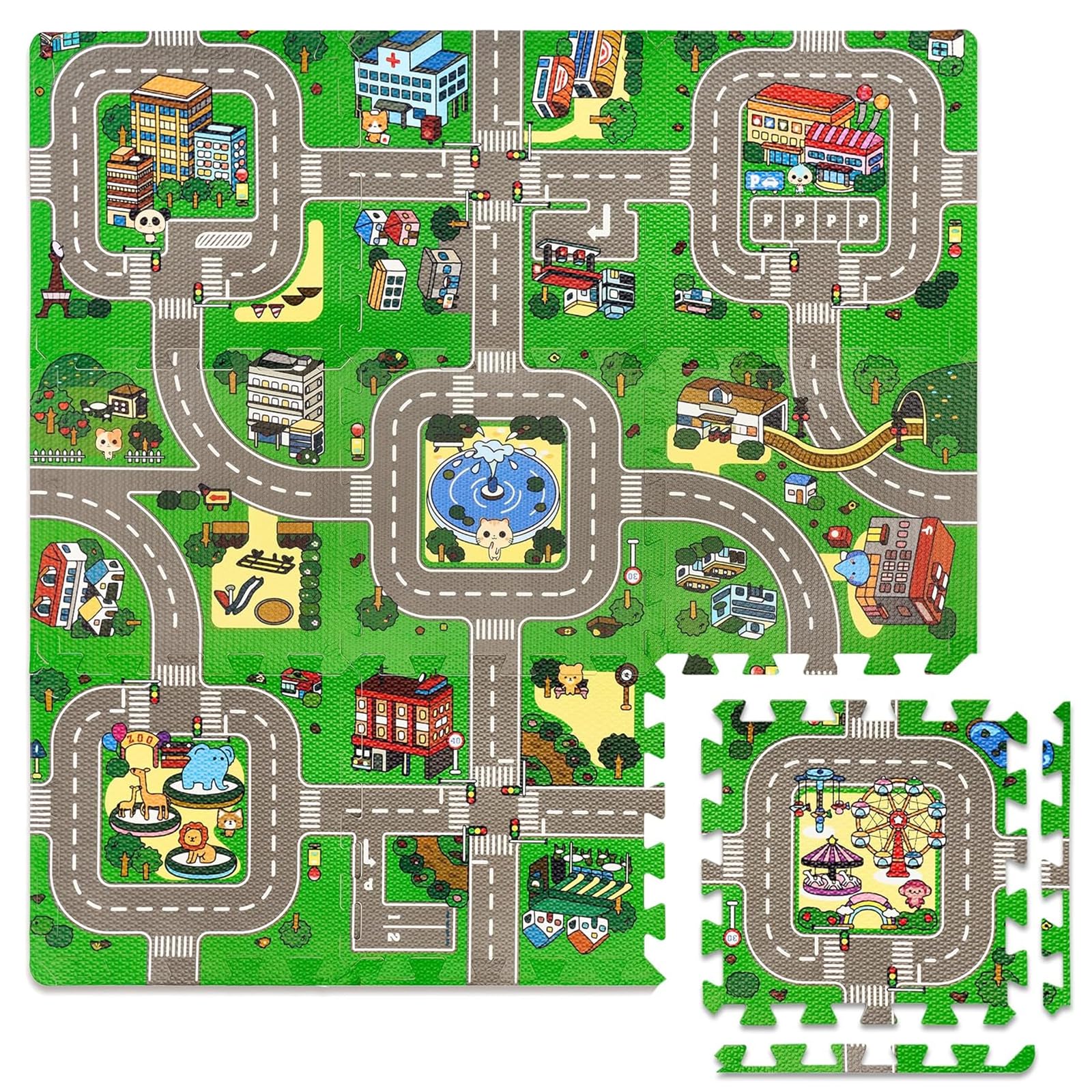 

[HB.YE] Interlocking Mat, Baby Gym Play Mat for Kids, Transportation Road Design, Crawling Mat, Baby Mat, Train Track Design, Map Design, 1cm Thick,
