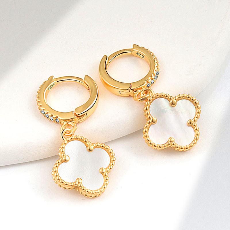 Womens Four Leaf Clover Earrings 18K Gold Plated Red Agate Luxury Fashion Jewelry