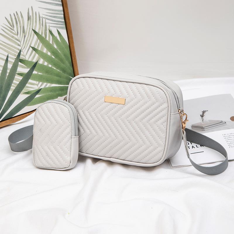 

Small bag embroidery thread bag fashion camera bag wide shoulder strap simple shoulder messenger bag two-piece set combination women s bag серый