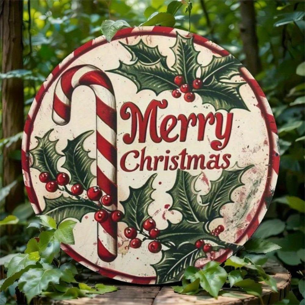 Vintage Christmas Metal Sign Candy Cane Holly Berry Decor Kitchen Wall Art Gift