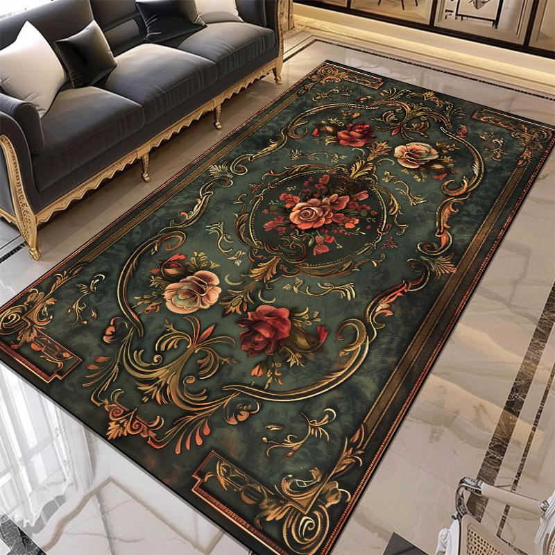 European Style Flower Pattern Carpet Living Room Retro Decoration Rugs for Bedroom Large Area Non-slip Mat Easy Clean Washable