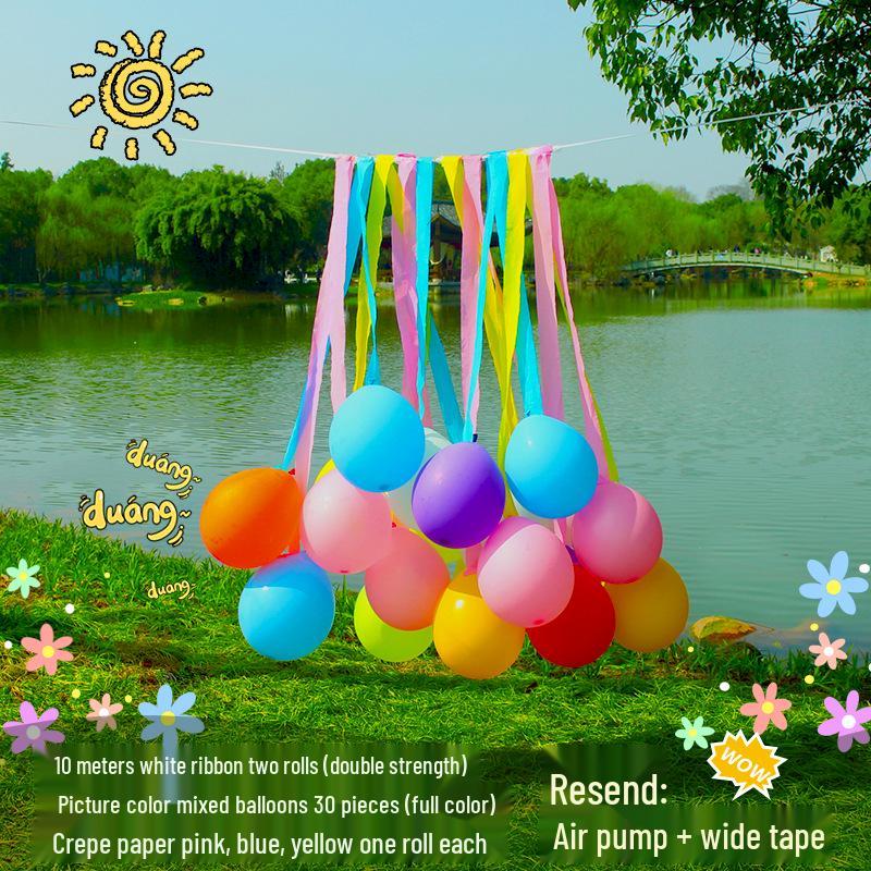 Colorful Balloons, Streamers & Silk Ribbons Set for Birthday Decorations - Ideal for Kindergarten Parties on June 1st
