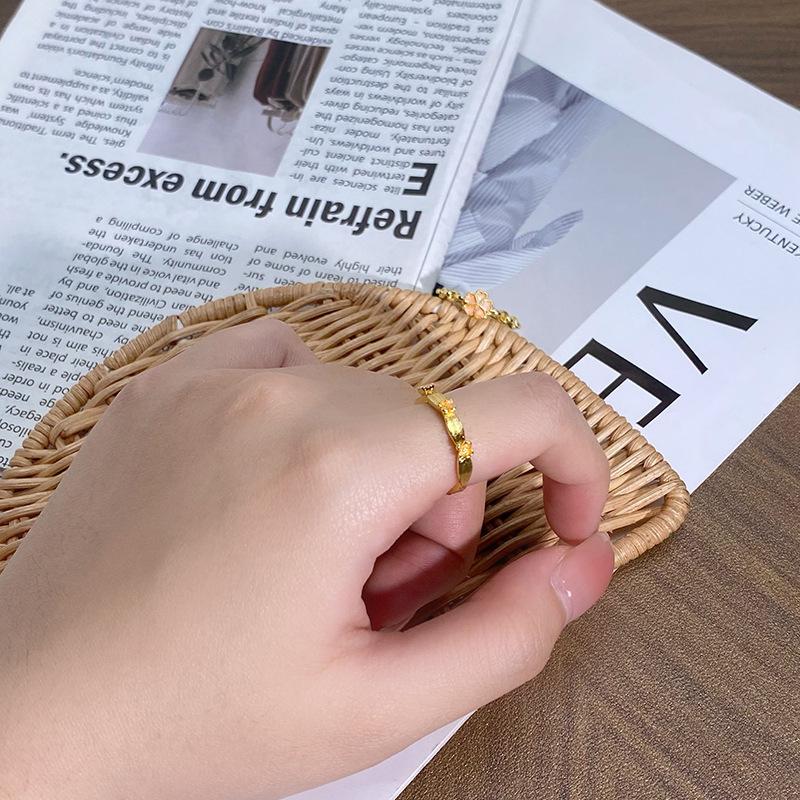 Mittelalterlicher Leichter Luxus Persönlichkeit Emaille Gebürstet Osmanthusblüte Öffnungsring Nische High-End Temperament Ring Frau