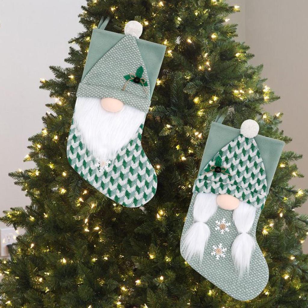1pc Green Knitted Christmas Stockings, Dwarf Pattern Festive Candy Bags for Toys Treats, Mantle Door Wall Tree Holiday Decor