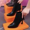 Winter New Comfortable Soft Leather Pointed Temperament Women's Boots Soft Sole Soft Surface Single Boots Autumn and Winter Zipper Short Boots Women