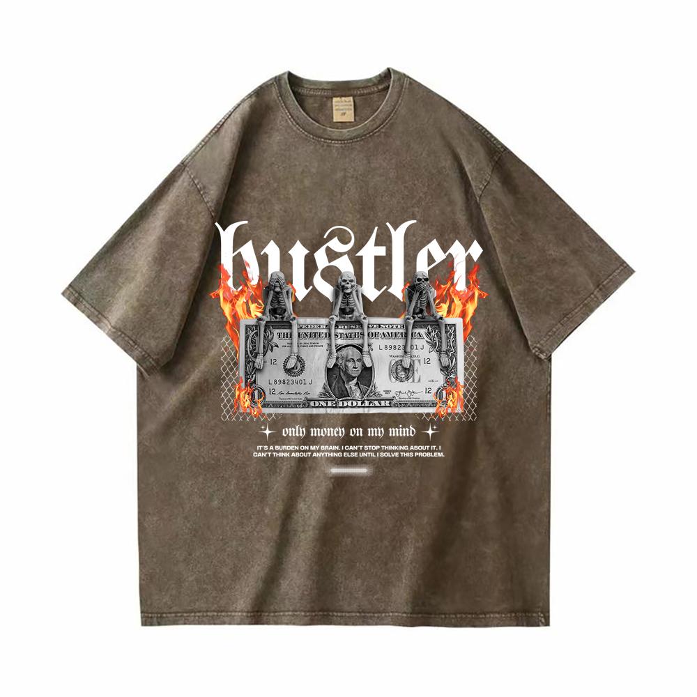 

Мужские винтажные футболки из тяжелого хлопка, футболка Hustler с цифровой печатью в стиле хип-хоп, ретро-панк, уличная футболка
