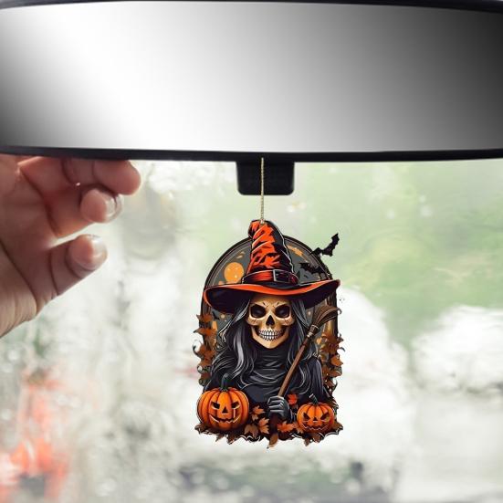 Pumpkin Witch Pendant Decorative Car Rearview Mirror Hanging Charm Acrylic 2D Halloween Christmas Party Decoration