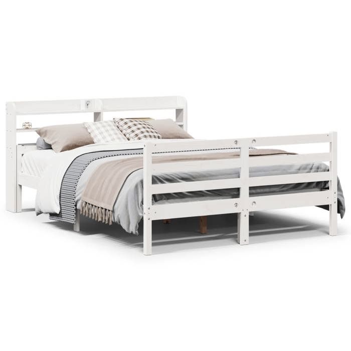 VidaXL Bed Frame with Headboard White 150x200 Cm Solid Pine Wood, Bed, Solid Wood Bed Frame, Bedroom Furniture At 3306687