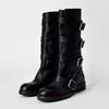 Sheepskin version~ stand tube catwalk belt buckle fashion boots autumn and winter new retro thick heel but knee high boots long boots