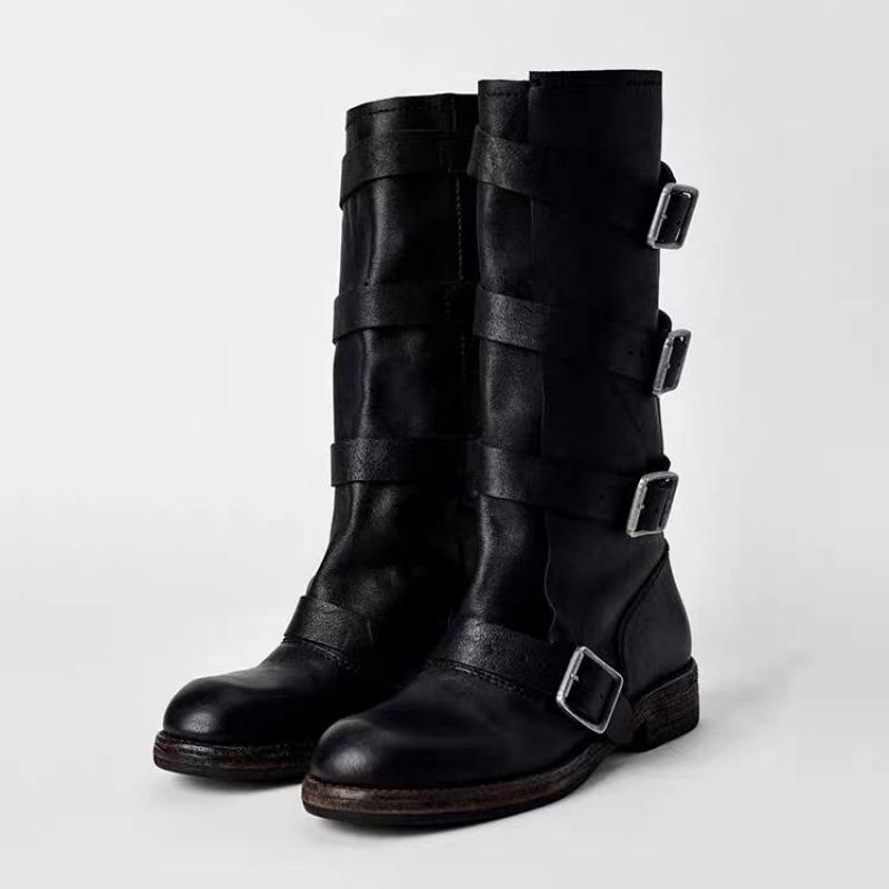 Sheepskin version~ stand tube catwalk belt buckle fashion boots autumn and winter new retro thick heel but knee high boots long boots