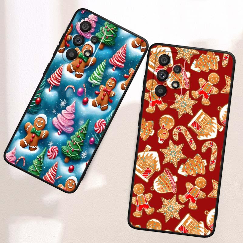 Christmas Cartoon Pattern Phone Case For Samsung A73 A72 A71 A55 A54 A53 A52 A51 A13 A22 A16 A15 A12 A14 A26 A07 5G Black