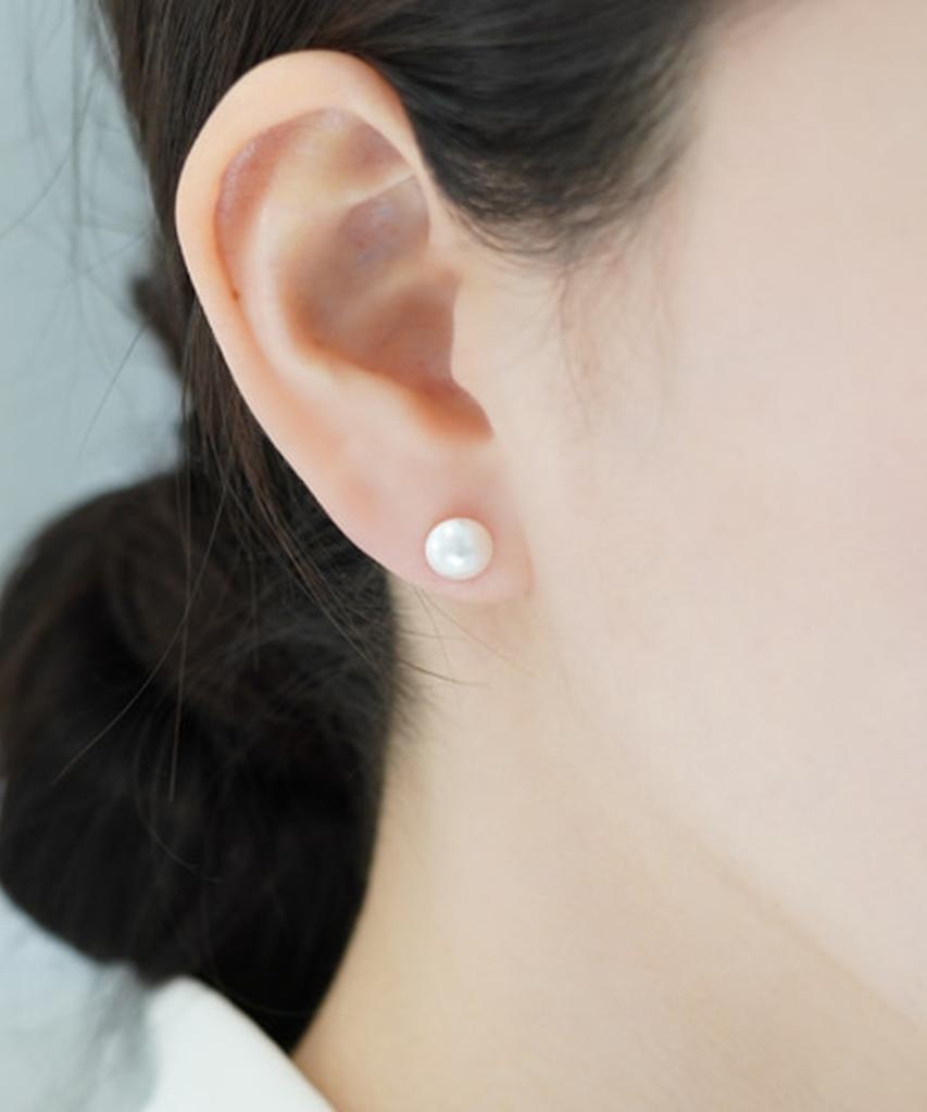 Alleun Swarovski Pearl Convex Earrings Silver 925 8Mm 10Mm