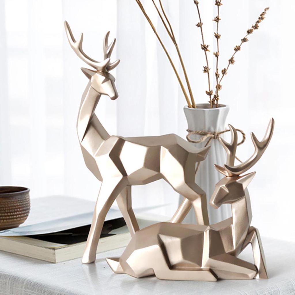 2 Stück Moderne Harz Hirsch Statue Skulptur Heim Desktop Schrank Ornamente Dekoration (golden)