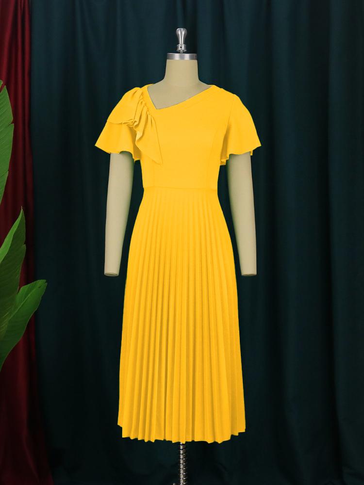 Frauen Grün Plissee Midi Kleid Kurzarm Rüschen Elegante Elastische EINE Linie Frühling Sommer Mode Kleid Party Geburtstag Robe