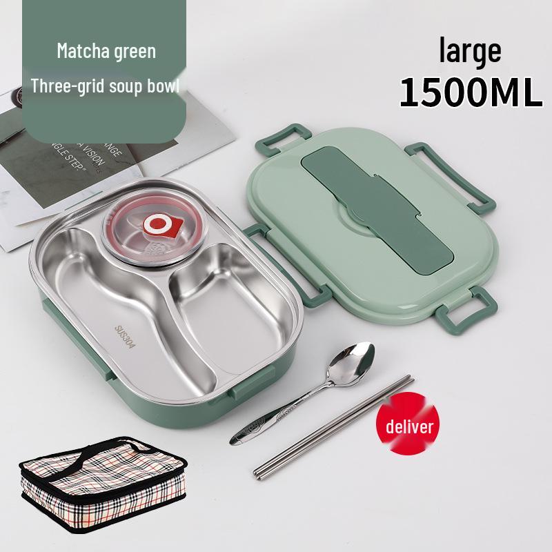 Fiambrera Bento Portátil de Acero Inoxidable 304 con Separadores – Gran Capacidad, Diseño de Hebilla Cuadrada, Estilo Nórdico para Estudiantes