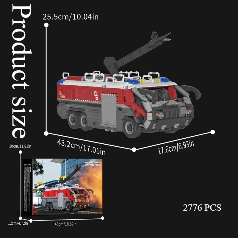 2776PCS Airport Fire Rescue Truck Building Blocks, City Emergency Vehicle with Movable Parts, DIY Car Ornament, Holiday Gift