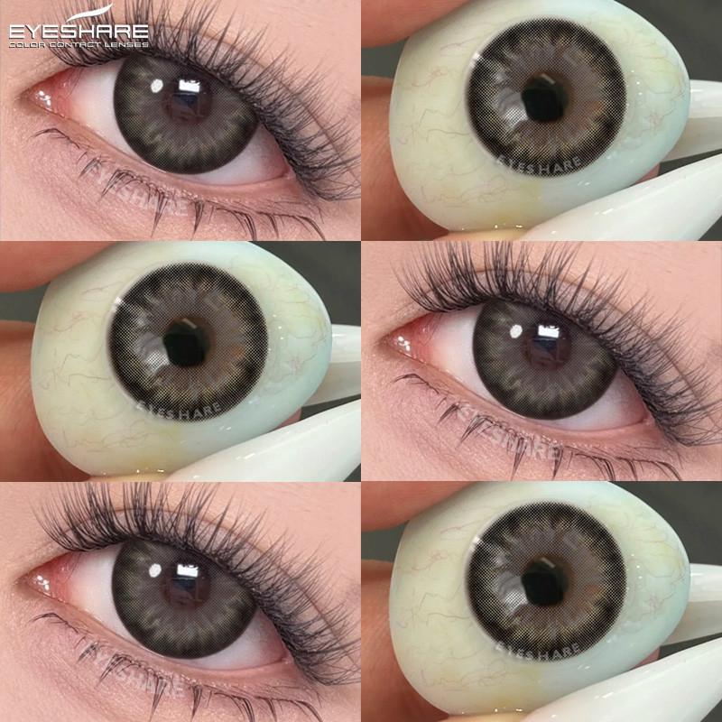 Eyeshare 1 Paar Große Schwarze Augen Kontaktlinsen 14,5 mm Farbige Kontaktlinsen Natürliches Braun Softlinsen Graue Pupillen