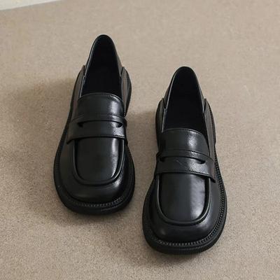 Damen-Loafer mit Plateau, neue schwarze Leder-Schlupfschuhe für Damen, Frühling, britischer Stil, flache Schuhe, Damenschuhe mit niedrigem Absatz