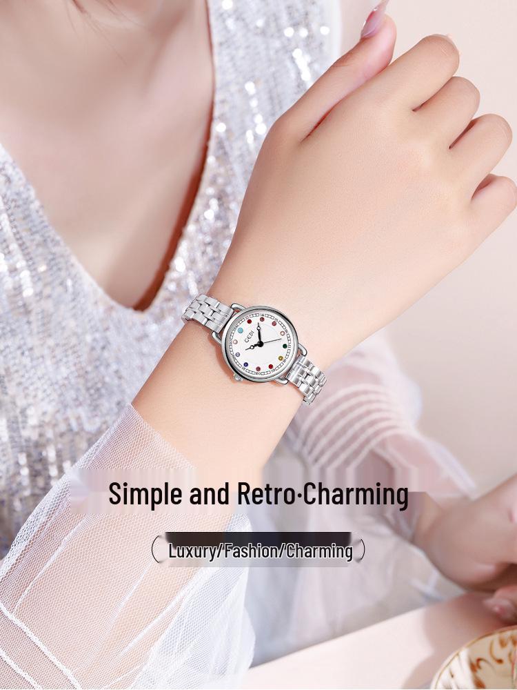 Niche Women's Luxury Steel Band Birthstone Waterproof Quartz Watch