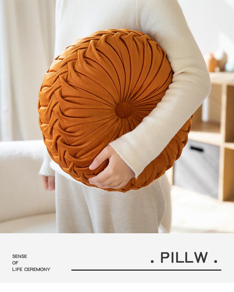 Nordic Minimalist Round Cream Plush Embroidered Throw Pillow for Sofa