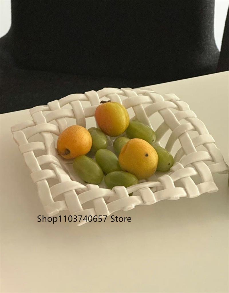 Korean-style Ceramic Hand-woven Storage Basket Coffee Table Desktop Fruit Basket Home Decoration Basket Snack Tray