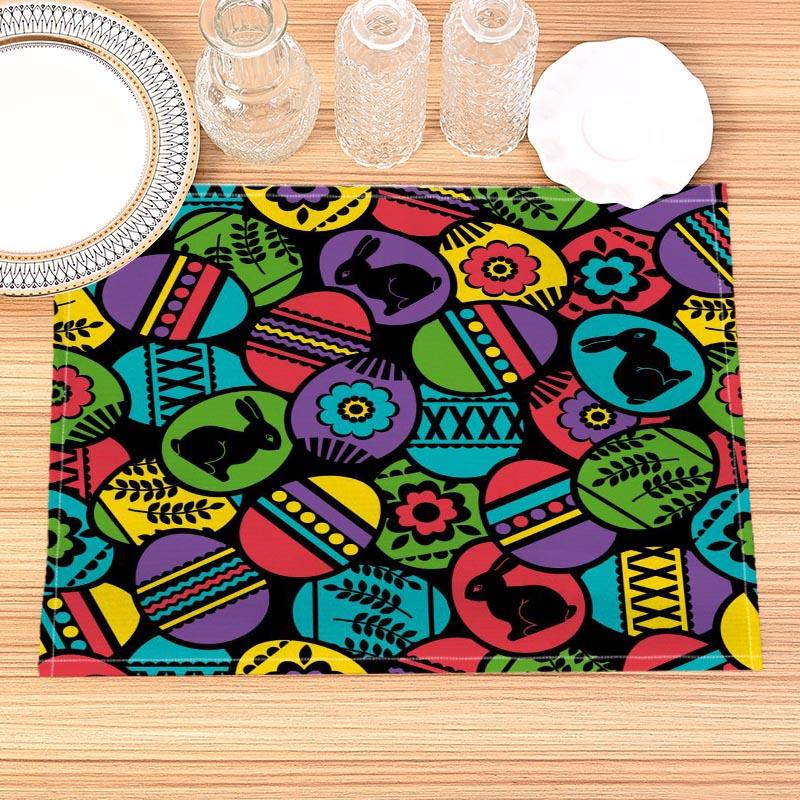 Easter Bunny Pattern Placemat Cotton Linen Fabric Table Mats Family Dinner Tableware Kitchen Size 30X45 Cm Table Mat