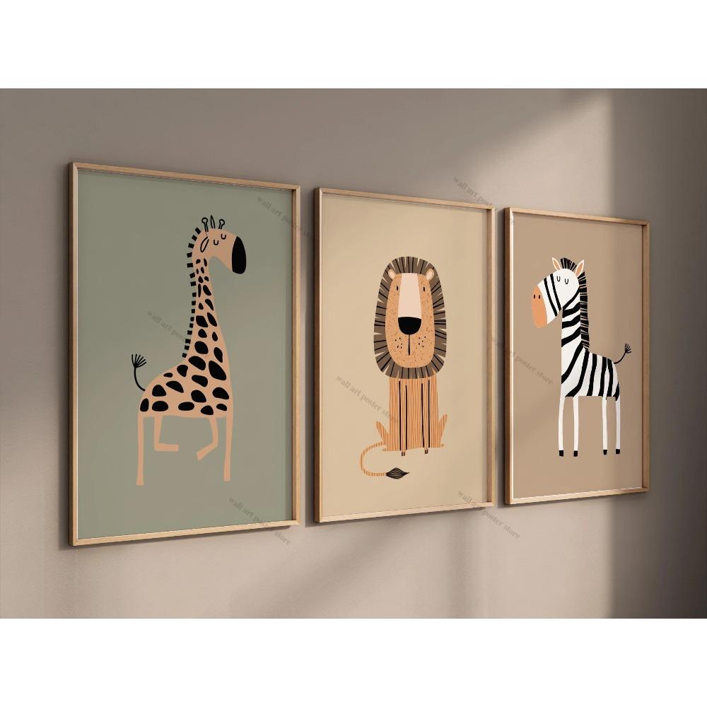 3 Stück Safari Kinderzimmer Wandbilder Boho Kinderzimmer Drucke Poster Dschungeltiere Kinderzimmer Kunst Tier Kinderzimmer Dekoration Tierdrucke Geschenk