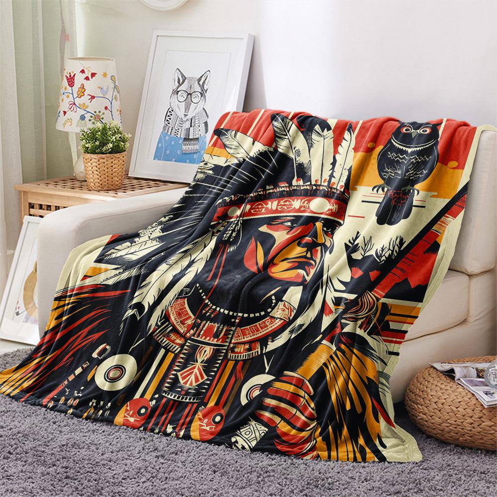 Native Americans and Animals  Print Flannel Blanket, High Quality Comfortable for All Seasons, Home Decor, Warmth and Comfort