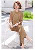 Chiffon Short Sleeve National Style Two-Piece Set for Middle-Aged Women