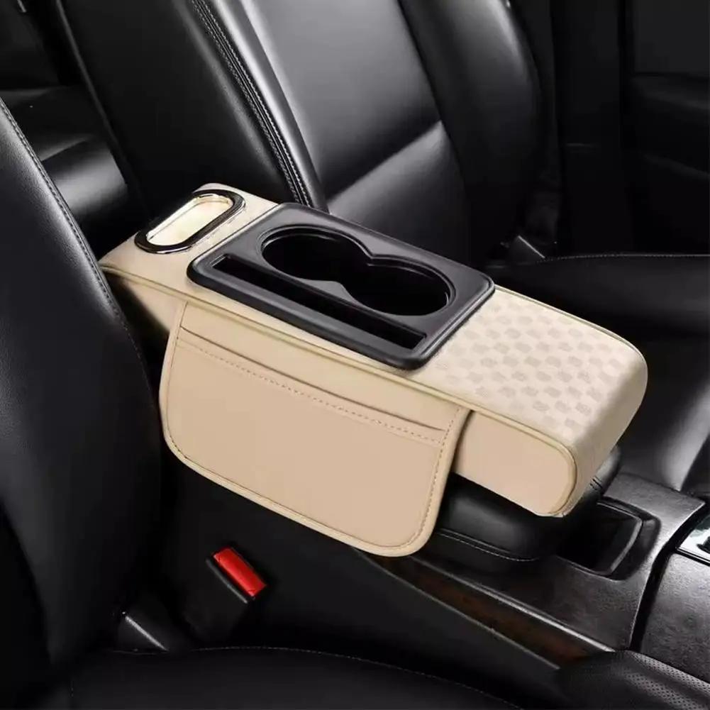 Universelle Auto-Mittelkonsolen-Höhenerhöhung Armlehne Becherhalter Armlehne mit PU-Halter Leder Taschentuch Multifunktions-Pad-Box Cu S5G3