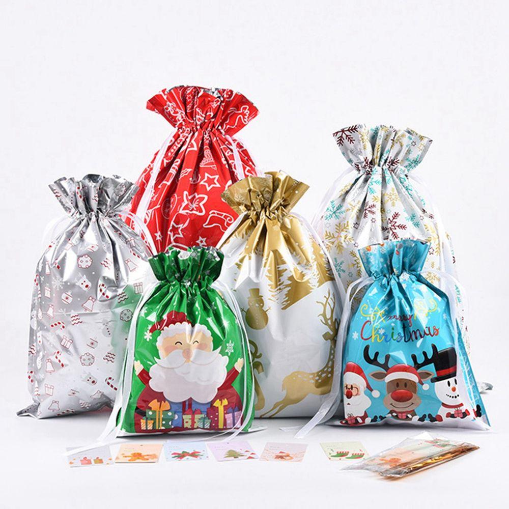 Gold Drawstring Snowman Elk Snowflake Goods Candy Wrapping Gift Bag Packaging Bag Christmas Gifts