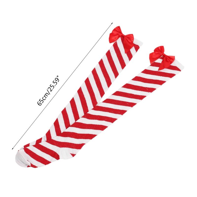 Striped Stockings For Women Over The Knee Long Socks Christmas Green Red Bowknot Long Socks Female Leg Stocking