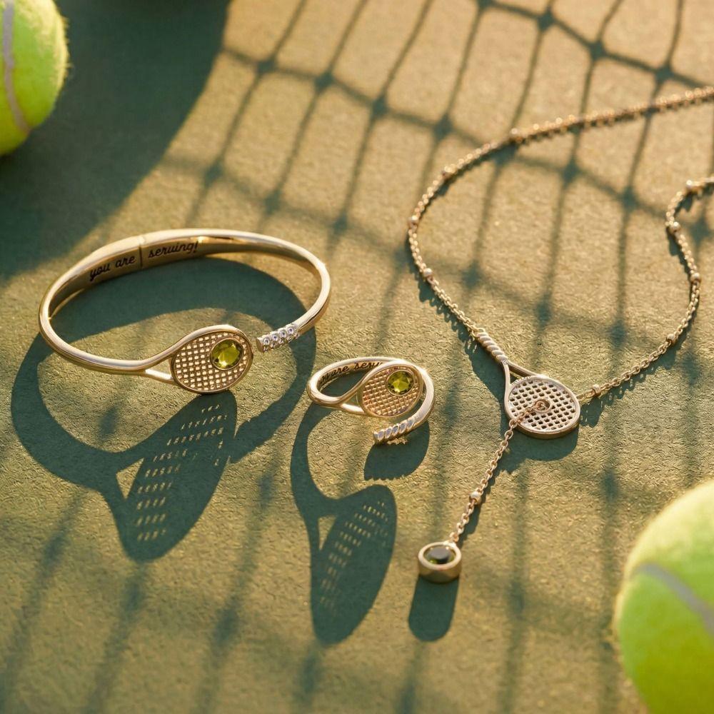 Metal Chain Tennis Racket Bracelet 18K Gold Plated Sport Style Tennis Racket Open Bangle Star Pearls Rhinestones Bracelet Girl