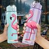 1PC Pink Flamingo Bird 750ml Color Plastic Sports Water Bottle Leakproof Flip Straw Lid Suitable for Sports Office Home Use