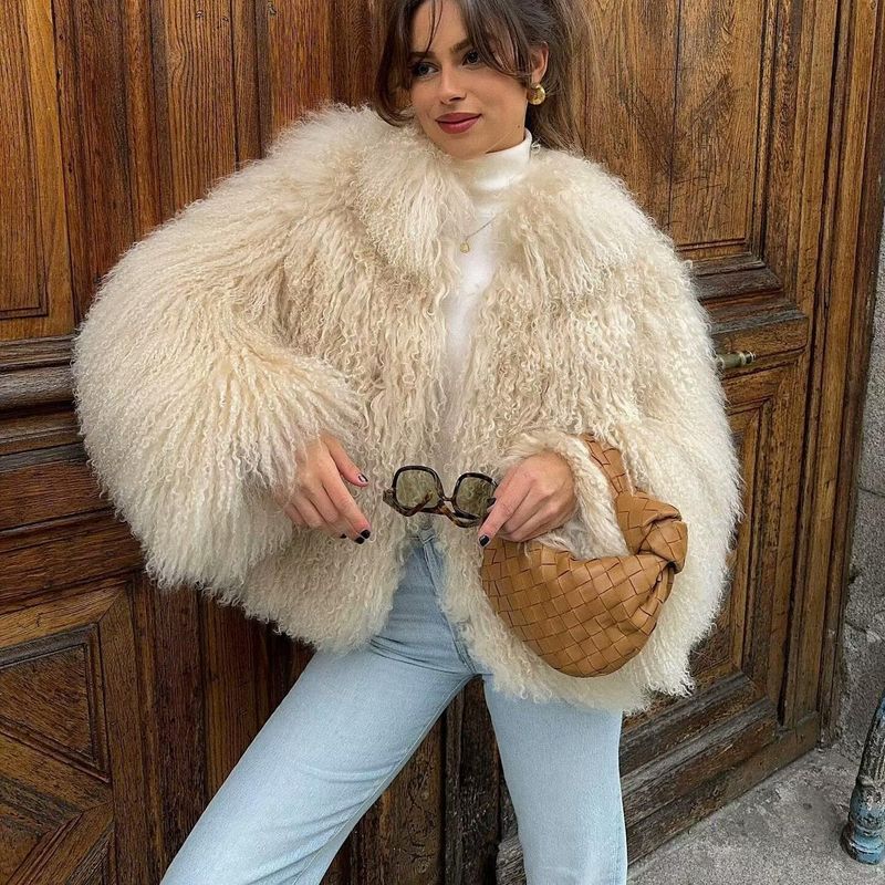 Fall and Winter New Women's Clothing Fashion Wind Lapel Long Sleeves Easiest for Match Artificial Fur Effect Plush Short Outwear