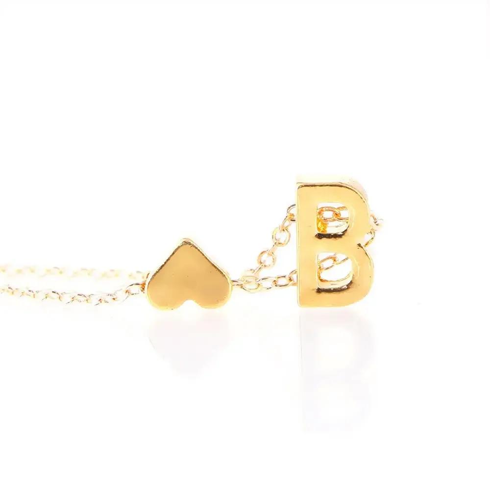 Fashion A-Z 26 Letters Initial Alphabet Heart Necklace Stainless Steel Heart Pendants Necklaces For Women
