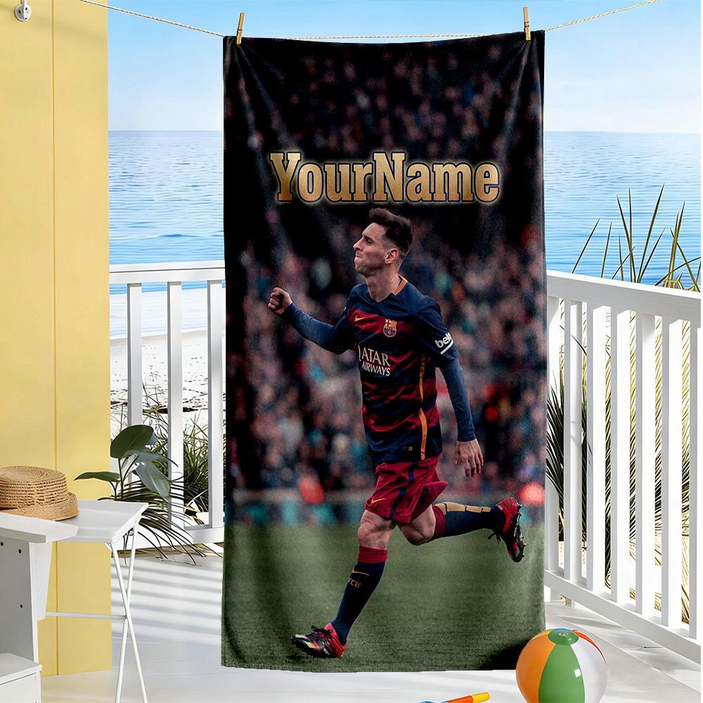 Messi Personalisierter Name Strandtuch Schnelltrocknend Weiche Mikrofaser Geeignet für Schwimmen Fitnessstudio Camping Yoga Urlaub