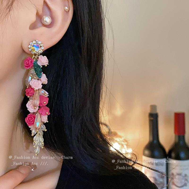 Silver Needle Heavy Industry Diamond-encrusted Tassel Crystal Earrings European and American Light Luxury Design Earrings Premium Temperament Earrings