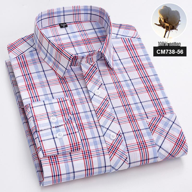 Men's Slim Fit Plaid 100% Cotton Shirt - Long Sleeve, Spring/Autumn Casual Korean Style for Young & Middle-Aged