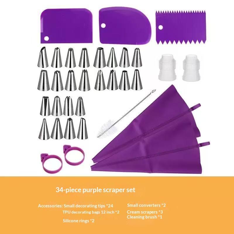 34-Piece Stainless Steel Cake Piping Tips Set Cake Cream Decoration Tools Cream Scraper Set Kitchen Baking Utensils