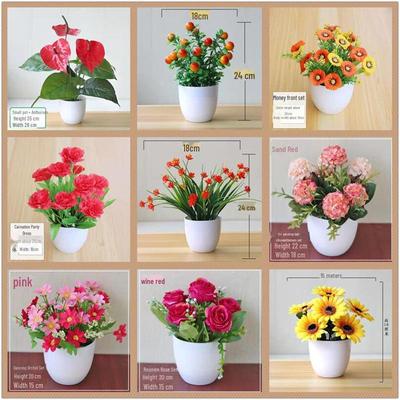 Decorative Small Artificial Potted Flowers Set for Home and Living Room Decor