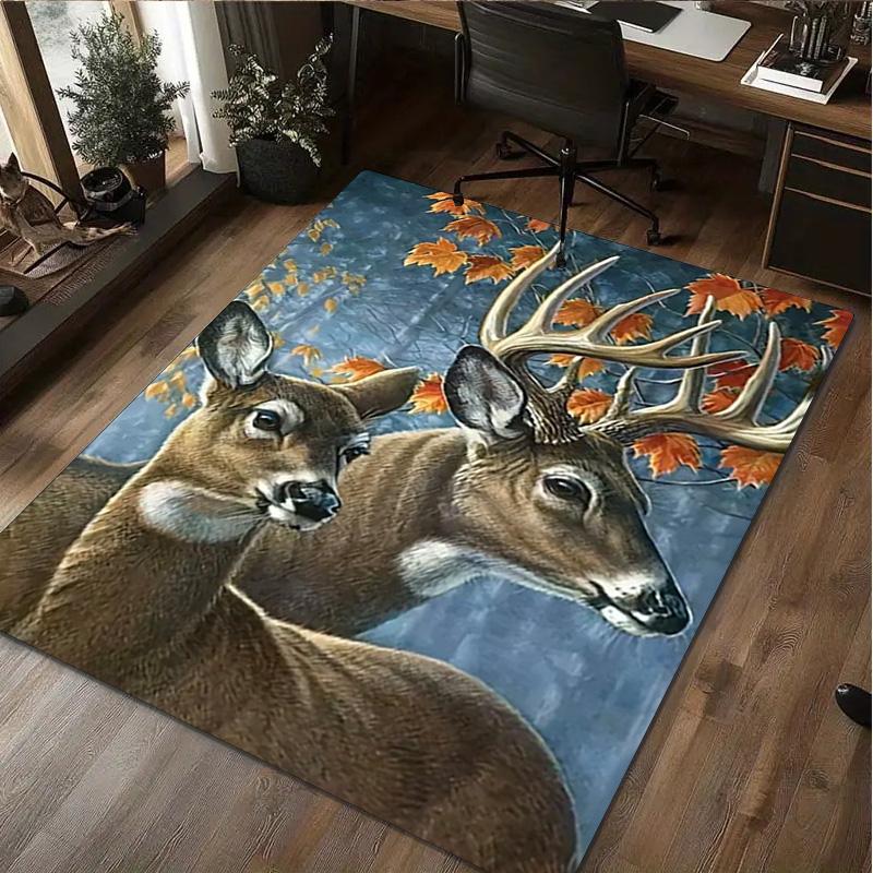 1Pc Animal Deer Print Rug - Home Decoration Carpet For Living Room Bedroom Flooring Computer Chair Area Rug