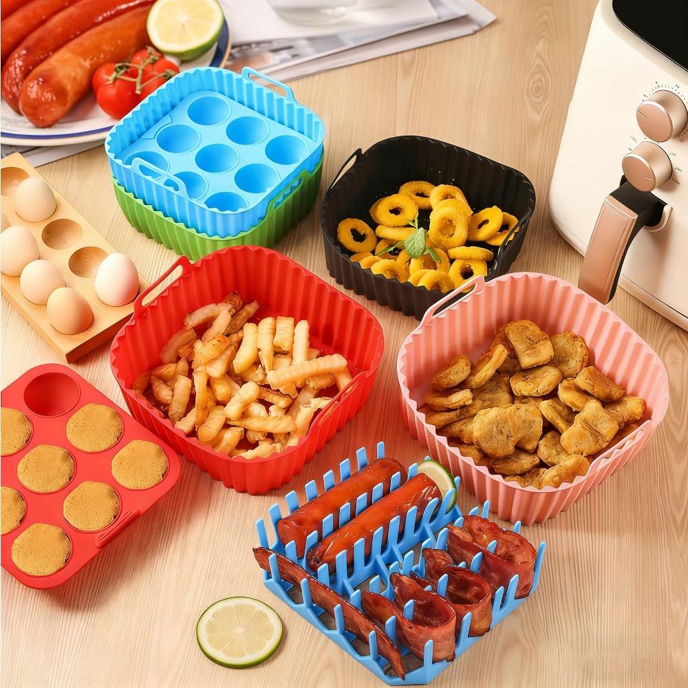 3 Piece/Set Non-Stick Air Fryer Silicone Baking Tray Heat-resistant Household Cupcake Mold Square Bacon Grill