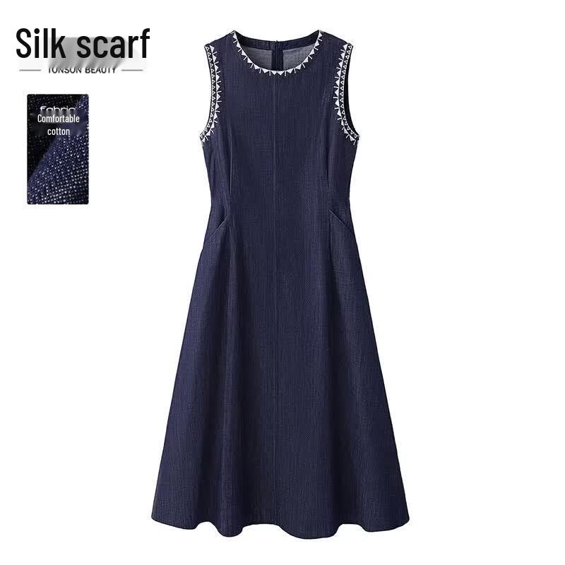 Women s Washed Embroidered Denim Vest Dress 2XL