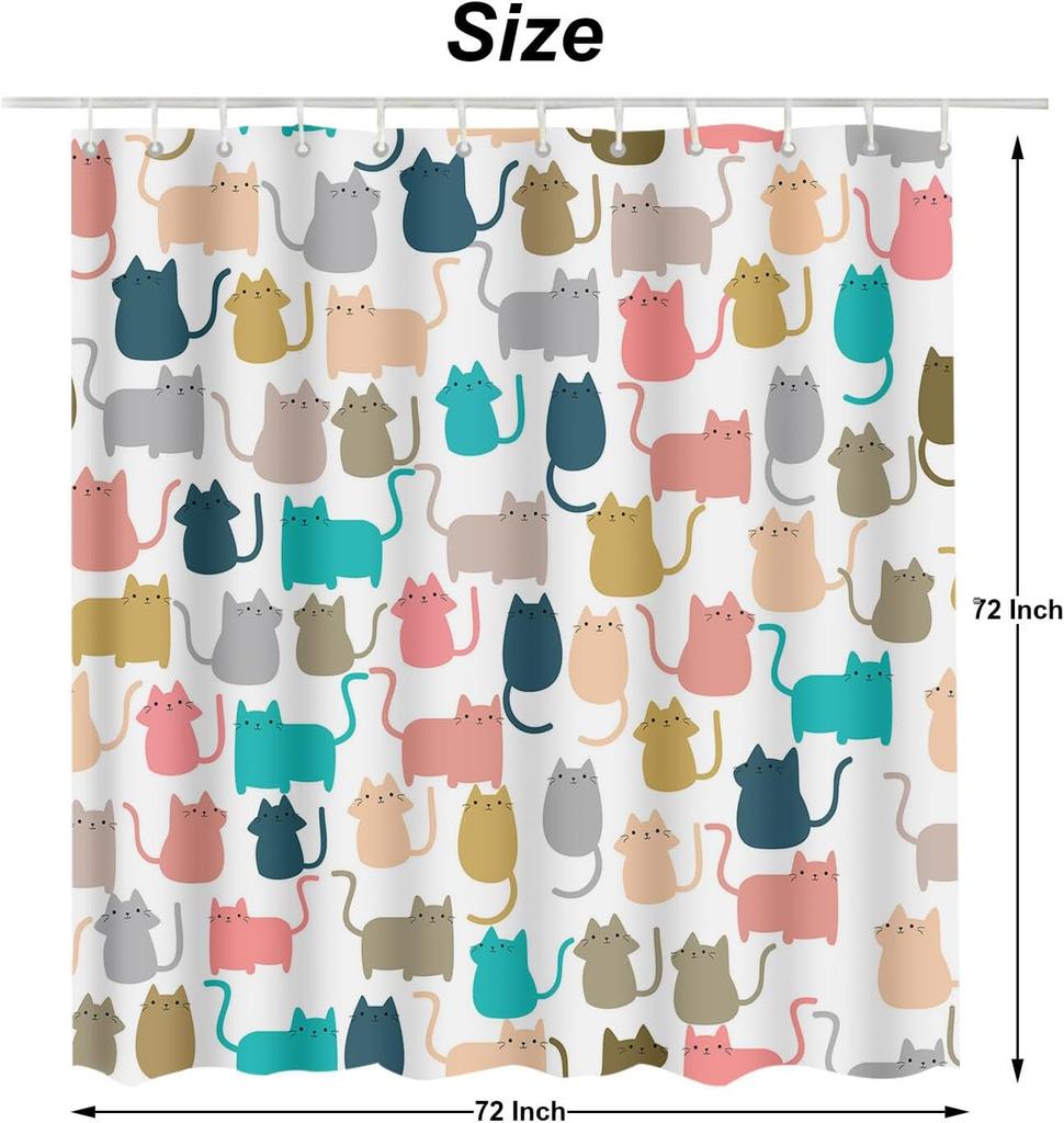 Colorful Cats Bathroom Curtains Cute Animal Kitten Home Decoration Waterproof Fabric Shower Curtain With Hooks 72X72 Inch