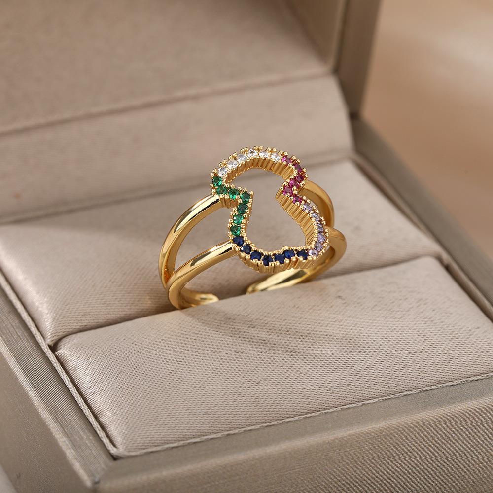 New Geometric Heart Shaped Zircon Open Ring for Women's Niche Design, Finger Ring, Light Luxury Fashion Accessories